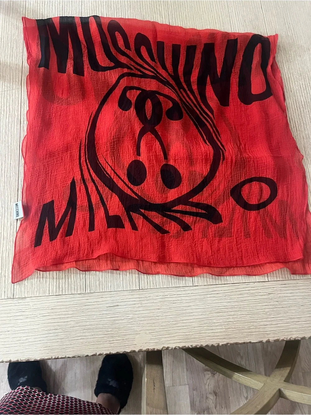 Moschino Red Scarf with Black Logo Accent